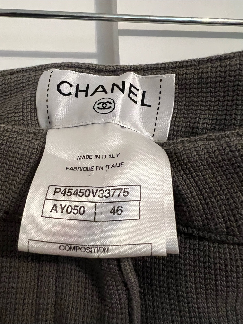 CHANEL Straight Leg Knit Pants in Dark Gray